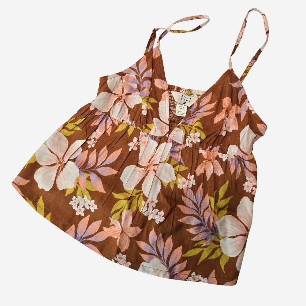 BILLABONG carefree Cami Coral Purple Tan Hawaiian Style - womens size Small